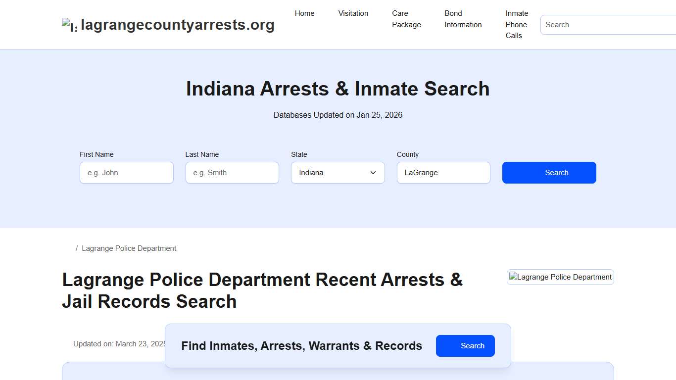 Lagrange Police Department, IN Arrests, Records, Jail Roster Lookup